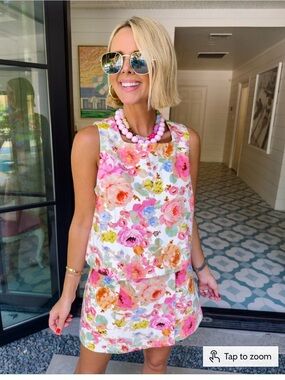 Floral Sleeveless SET in Pink Multi (tunic & skort)